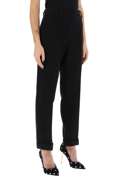 Shop Balmain High-waisted Wool Crepe Cuffed Trousers For Women In Black