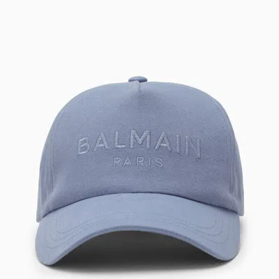 Shop Balmain Light Blue Baseball Cap With Tonal Logo