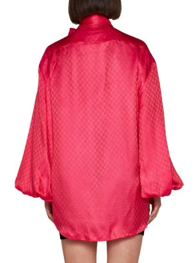Shop Balmain Luxurious Monogram Jacquard Shirt In Vibrant Fuchsia For Women