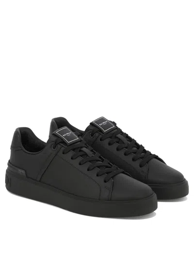 Shop Balmain Men's Black Leather Sneakers For Ss24