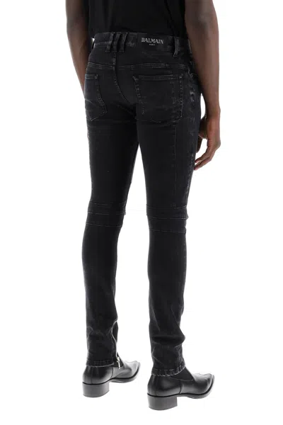 Shop Balmain Men's Black Slim Biker Style Jeans For Ss24