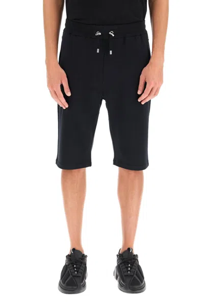 Shop Balmain Men's Organic Cotton Sweatshorts With Flocked Logo In Black
