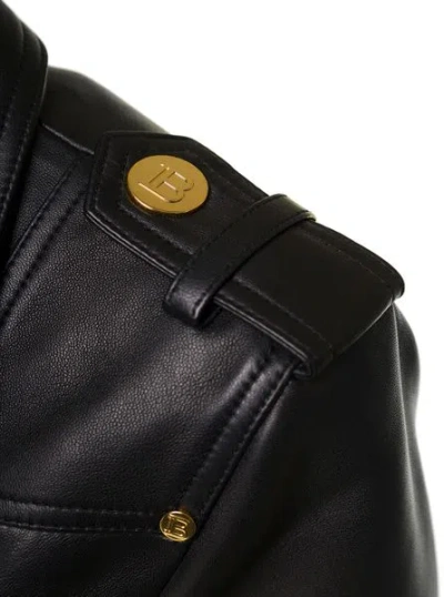 Shop Balmain Minimalistic Cropped Leather Biker Jacket For Women In Noir