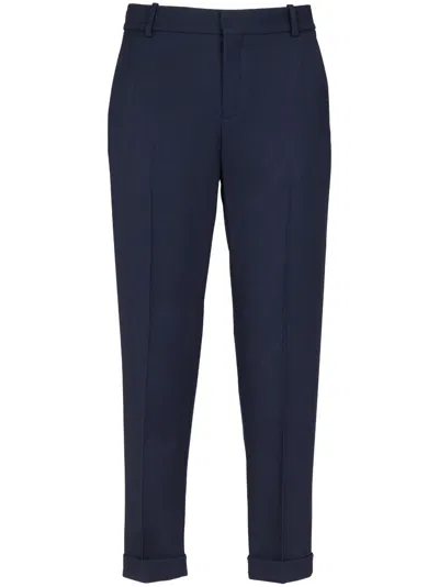 Shop Balmain Navy Blue-blue Twill Virgin Wool Tailored Trousers For Men In Turquoise