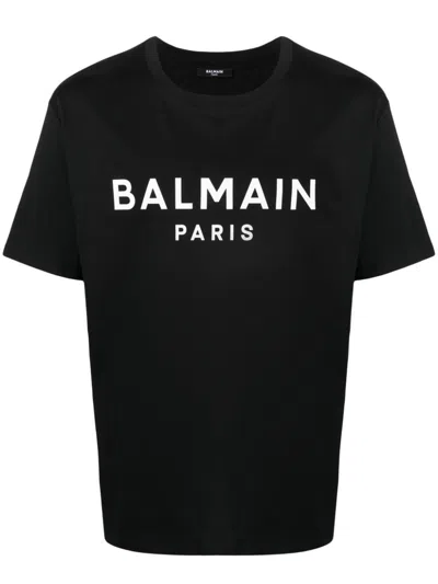 Shop Balmain Organic Cotton Printed T-shirt In Black Wh