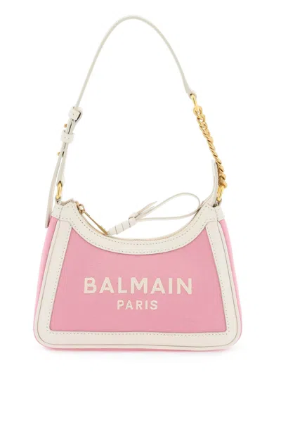 Shop Balmain Pink Cotton Canvas Shoulder Handbag With Gold-finish Metalware