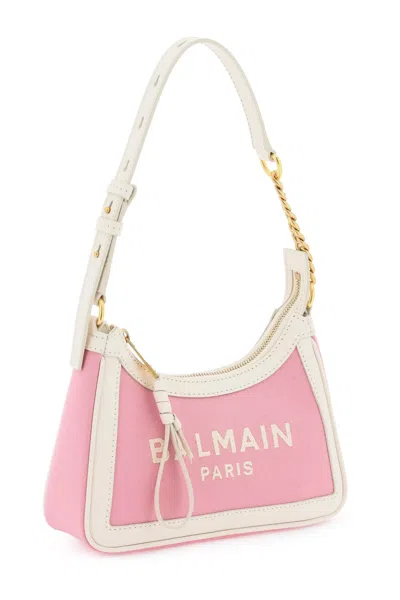 Shop Balmain Pink Cotton Canvas Shoulder Handbag With Gold-finish Metalware