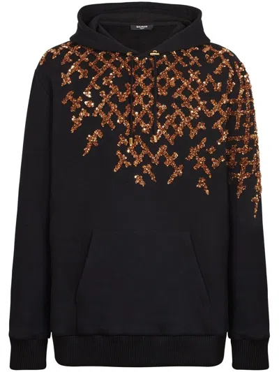 Shop Balmain Sequin Embellished Cotton Hoodie For Men In Ss23 Collection In Black