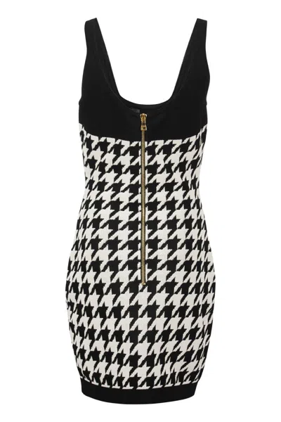 Shop Balmain Sleeveless Black Knit Dress With Embossed Gold Buttons For Women In Black/white