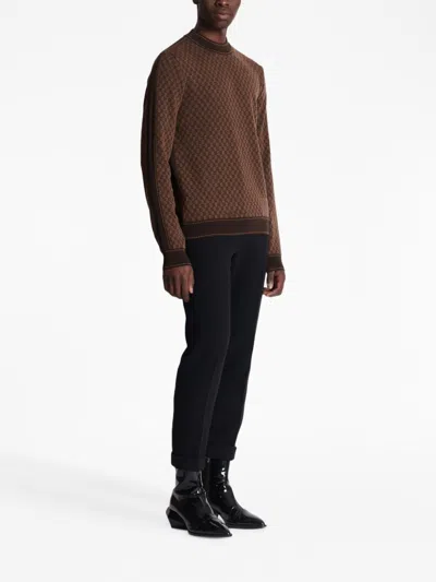 Shop Balmain Stylish Brown Wool Sweater For Men
