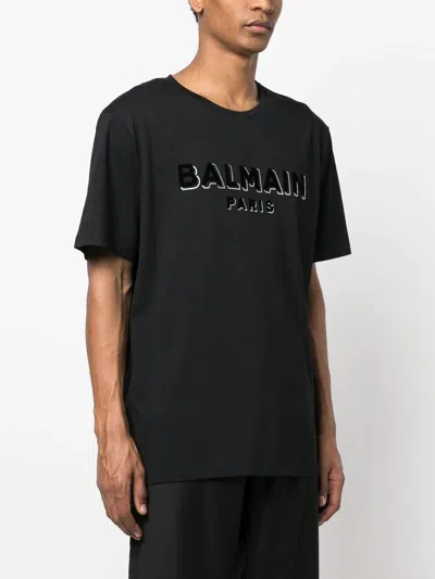 Shop Balmain Foil And Flock T-shirt For Men In Black
