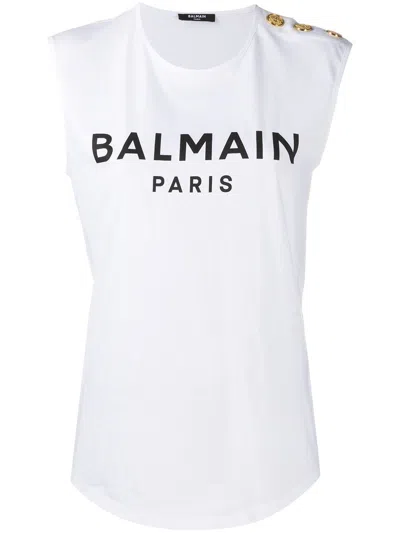 Shop Balmain Women's Printed Logo Tank Top In Grey