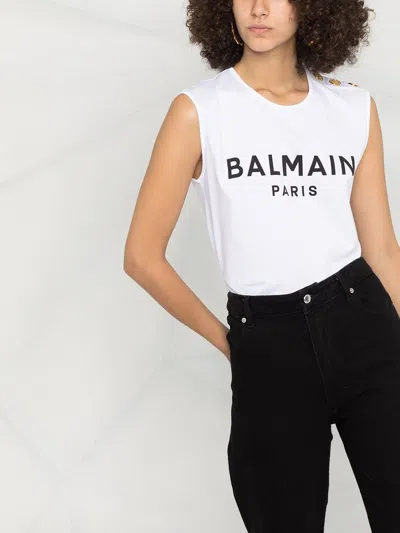 Shop Balmain Women's Printed Logo Tank Top In Grey