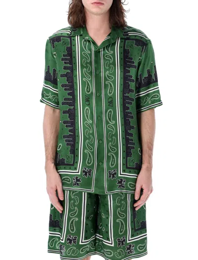 Shop Off-white Bandana Viscose Bowling Shirt For Men In Green By  For Ss24