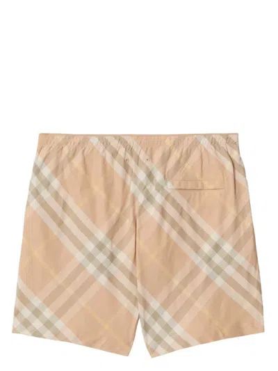 Shop Burberry Men's Check Print Swim Shorts For Ss24 In Tan