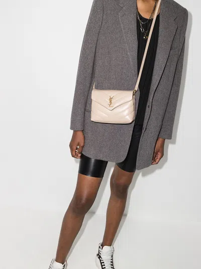 Shop Saint Laurent Black Leather Shoulder And Crossbody Bag For Women In Beige