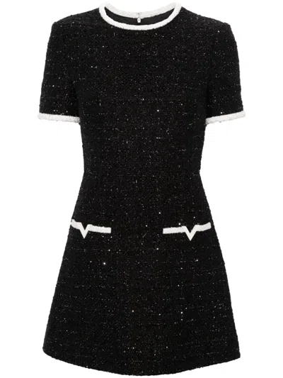 Shop Valentino Black And White Tweed Mini Dress With Lurex Detailing And Vlogo By