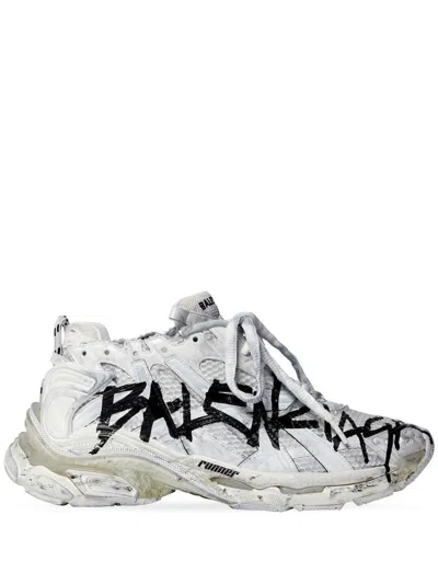 Balenciaga Off-white Runner Graffiti Sneakers In Black