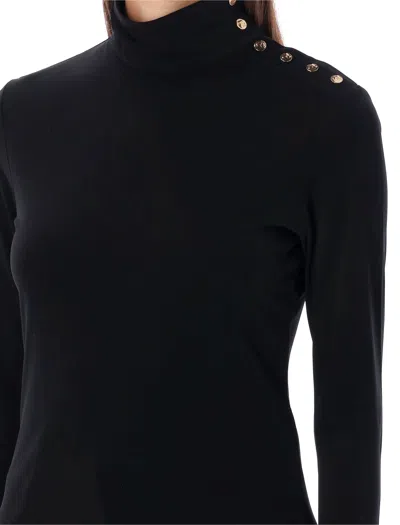 Shop Tory Burch Black Turtleneck Top With Golden Snap-buttons By