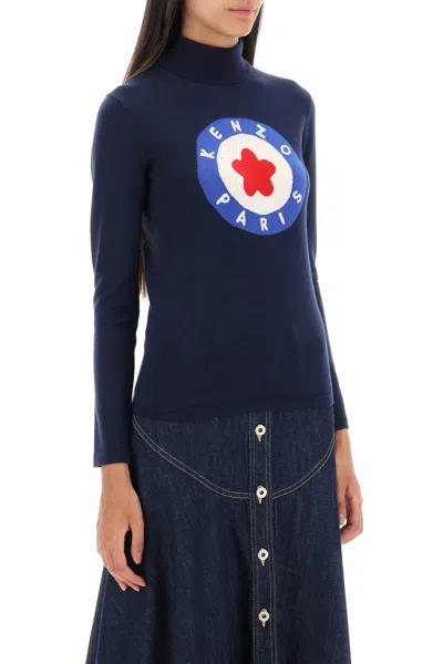 Shop Kenzo Blue Fitted Wool Turtleneck Sweater With  Target Intarsia