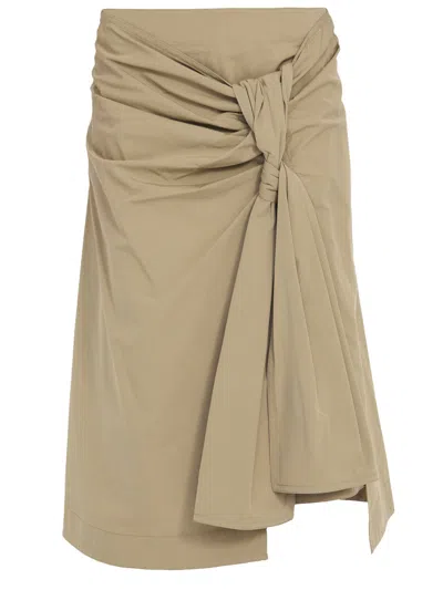 Shop Bottega Veneta Beige Draping Midi Skirt For Women
