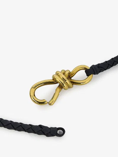 Shop Bottega Veneta Blue Lambksin Nappa Stretch Belt With Gold-tone Knot Detail