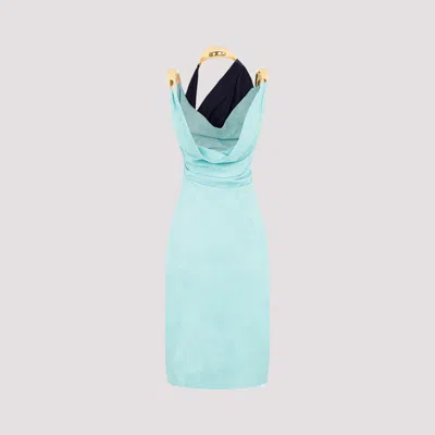 Bottega Veneta Midi Dress In Suede Leather In Blue