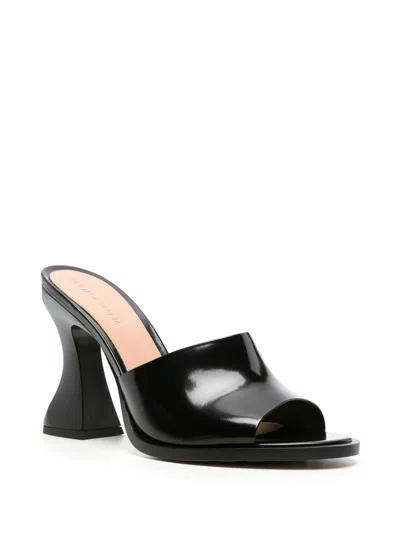 Shop Bottega Veneta Black Patent Leather Flat Sandals For Women