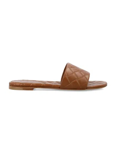 Shop Bottega Veneta Cognac Leather Intreccio Pattern Open Toe Flat Sandals For Women In Brown