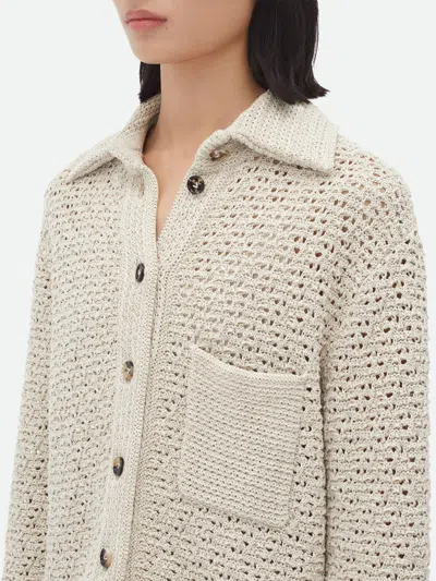 Shop Bottega Veneta Crochet Cardigan Shirt For Women In Beige