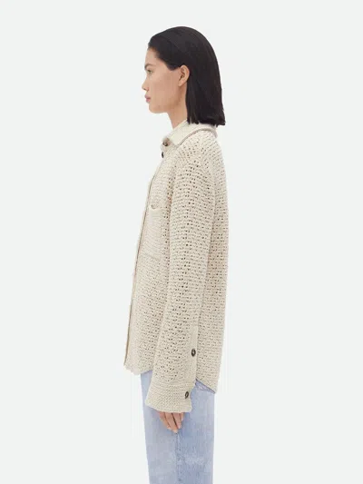 Shop Bottega Veneta Crochet Cardigan Shirt For Women In Beige