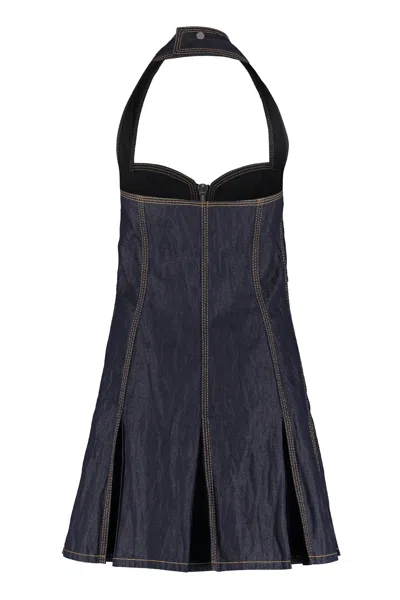 Shop Bottega Veneta Denim Dress With Contrasting Color Stitching For Women In Blue