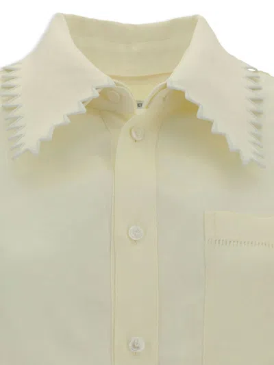 Shop Bottega Veneta Double Collar Linen Shirt In Tan