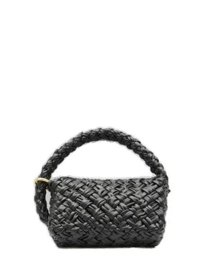 Shop Bottega Veneta Foulard Style Intreccio Motif Handbag In Soft Black Calfskin For Women