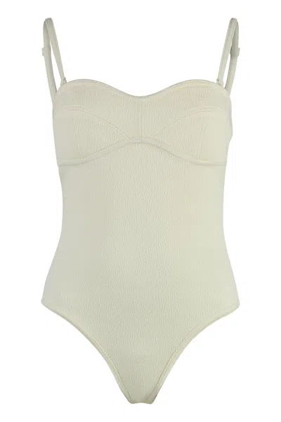Shop Bottega Veneta Nylon Bodysuit With Removable Straps And Sweetheart Neckline In Ivory For Women (ss24) In White