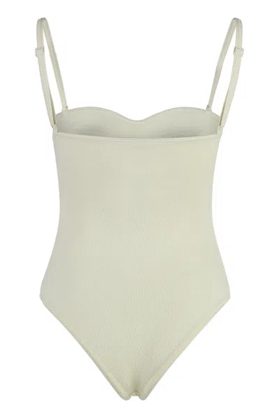 Shop Bottega Veneta Nylon Bodysuit With Removable Straps And Sweetheart Neckline In Ivory For Women (ss24) In White