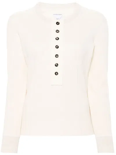 Shop Bottega Veneta Long Sleeve V-neck Top In White