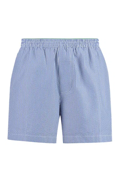 Shop Bottega Veneta Men's Blue Striped Swim Shorts For Ss23 In Navy