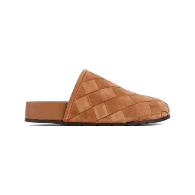 Shop Bottega Veneta Men's Brown Suede Flat Sandals For Ss24