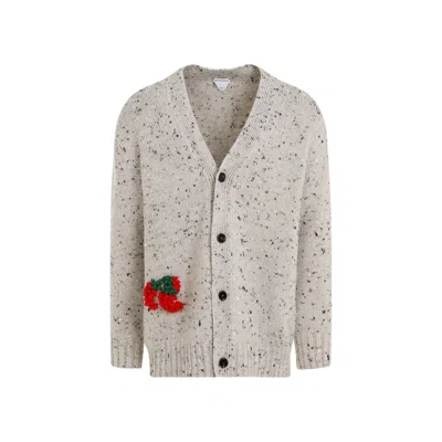 Shop Bottega Veneta Men's Embroidered Linen Cardigan In Grey Ss24 Collection