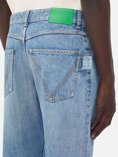 Bottega Veneta Straight Leg Denim Trousers Green Patch In Blue