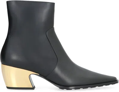 Shop Bottega Veneta Black Leather Ankle Boots With Gold-tone Metal Heel For Women