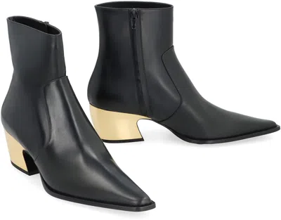 Shop Bottega Veneta Black Leather Ankle Boots With Gold-tone Metal Heel For Women