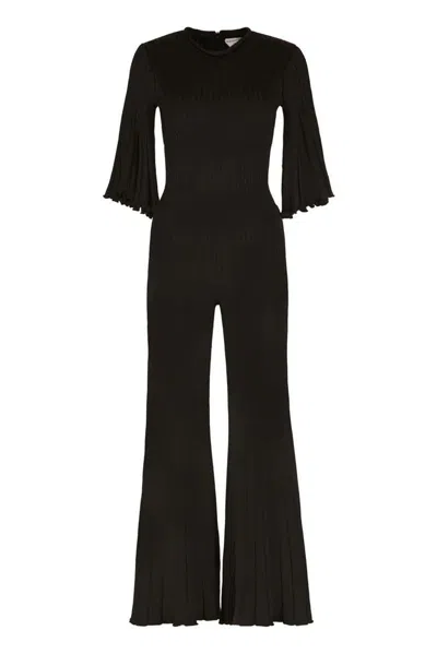 Shop Bottega Veneta Black Womens Ribbed Bell Short Sleeve Jumpsuit For Fw20