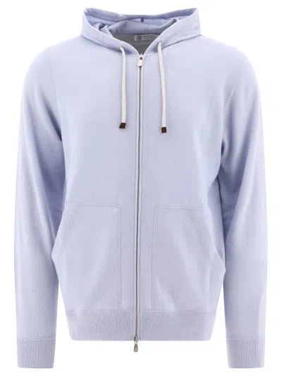 Shop Brunello Cucinelli Luxurious Light Blue 100% Cashmere Zipped Sweater For Men