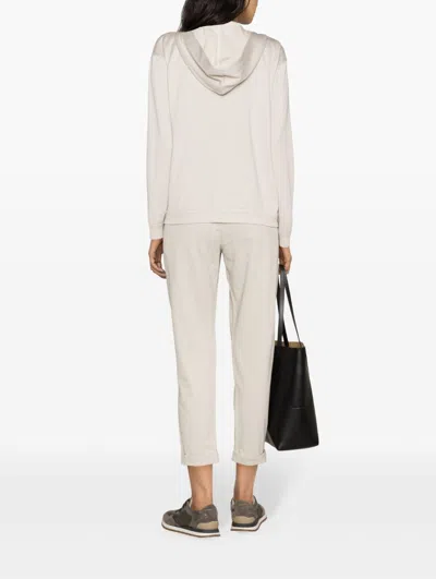 Shop Brunello Cucinelli Beige Joggers With Stretch-cotton Material And Elegant Bead Detailing For Women