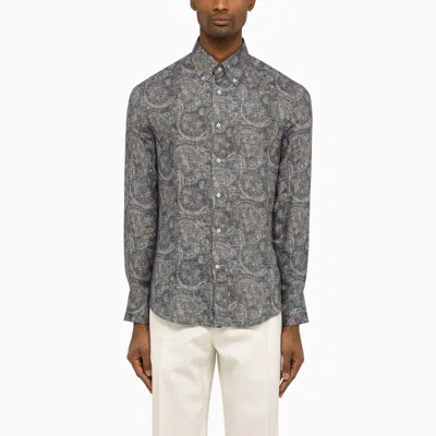 Shop Brunello Cucinelli Classic Paisley Print Linen Shirt For Men In Grey