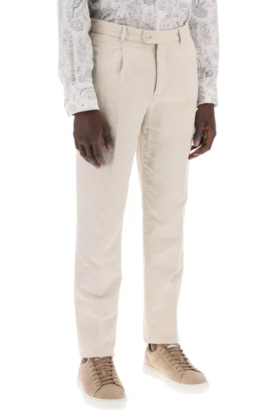 Shop Brunello Cucinelli Men's Cotton And Linen Gabardine Pants For Spring/summer 2024 In Beige