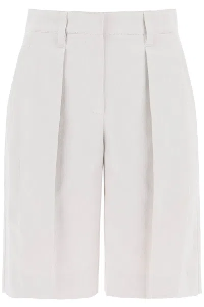 Shop Brunello Cucinelli Cotton-linen Shorts For Women In Grey
