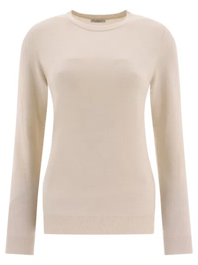 Shop Brunello Cucinelli Elegant Cashmere Sweater With Monili Decoration For Women In White